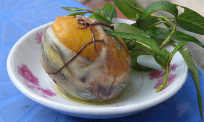 Trứng vịt lộn thường được ăn kèm với rau răm để cân bằng trong cơ thể. Ảnh minh họa