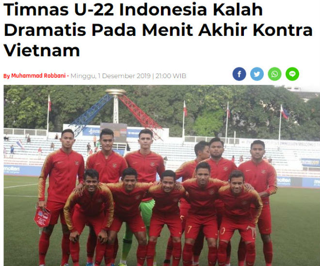 Tờ Bola Sports buồn vì trận thua của U22 Indonesia