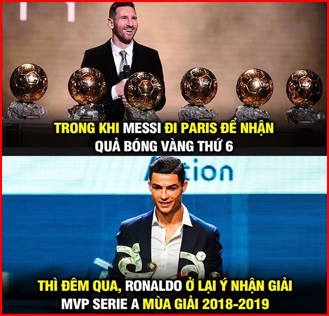 Trong khi Messi nhận quả bóng vàng thứ 6 thì Ronaldo lại vắng mặt ở buổi lễ trao giải.
