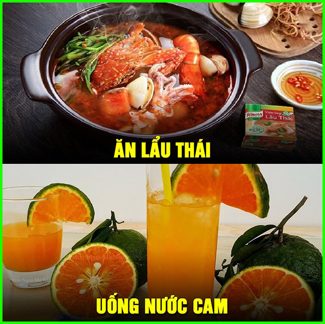 Ăn lẩu Thái siêu cay thì phải uống nước Cam cho mát chứ.