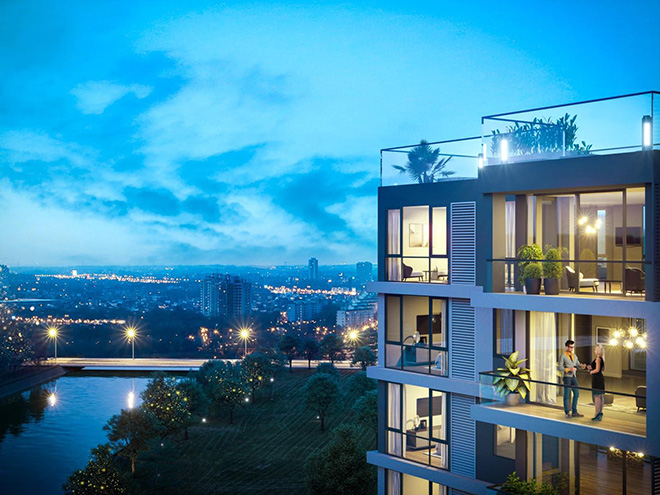 Hình phối cảnh dự án Panomax River Villa với thiết kế 100% các căn hộ là căn góc