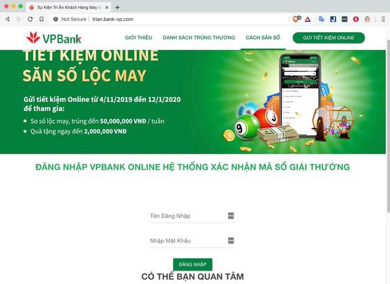 Một trang web ngân hàng giả mạo để đánh cắp thông tin người dùng. Ảnh: MINH HOÀNG