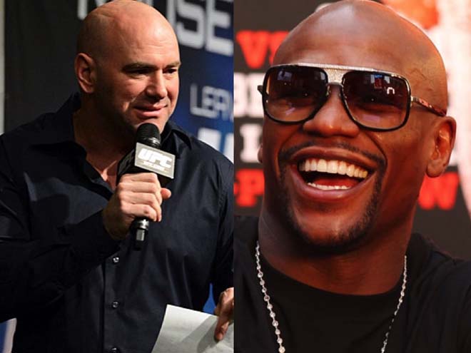 Mayweather (phải) sẽ làm việc với Chủ tịch UFC, Dana White