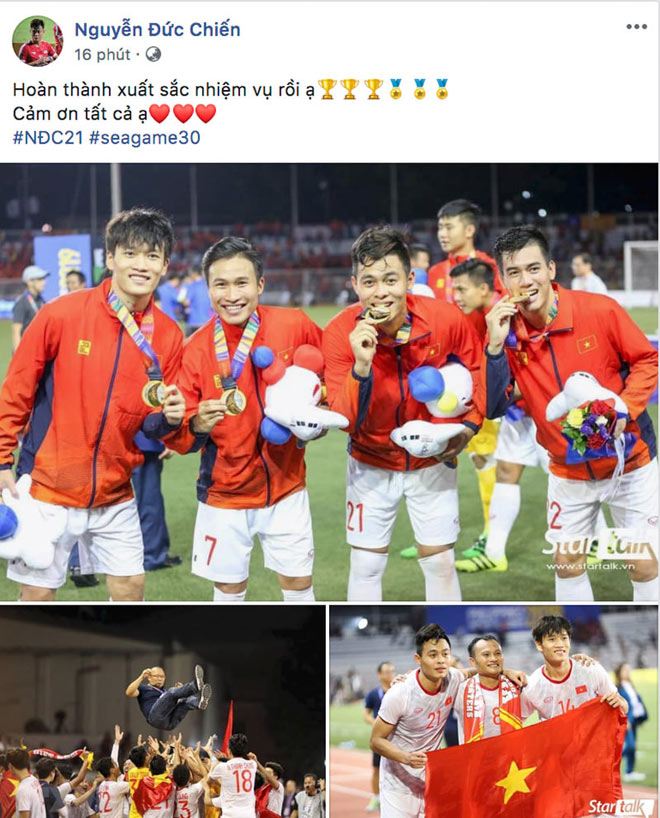 Niềm vui của Đức Chiến sau khi hoàn thành nhiệm vụ ở&nbsp;SEA Games 30.