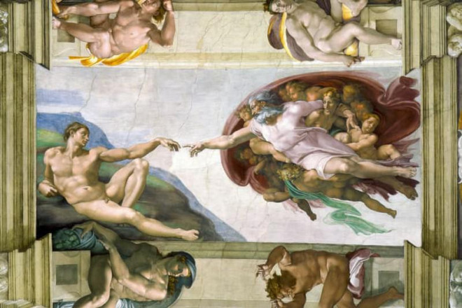 &nbsp;Creation of Adam nằm trên trần&nbsp;hà nguyện Sistine (Thành phố Vatican). Ảnh: CNN