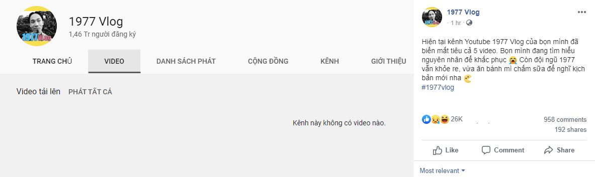 Chỉ sau 1 tiếng đăng tải, lời thông báo của 1977 Vlog đã nhận được 26.000 lượt quan tâm từ khán giả.&nbsp;