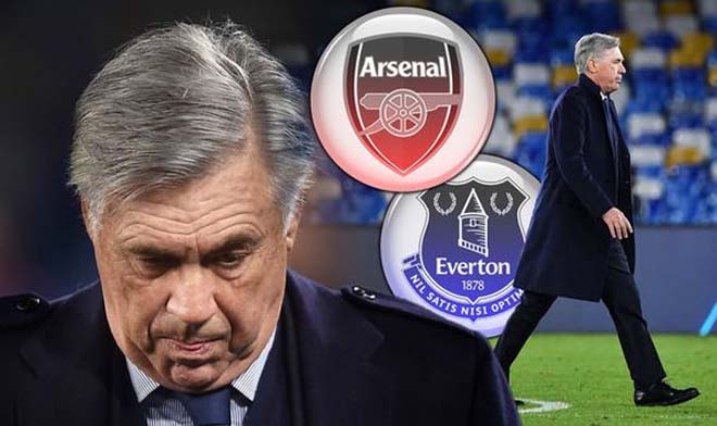 HLV Ancelotti đang là sự tranh chấp của cả Arsenal lẫn Everton