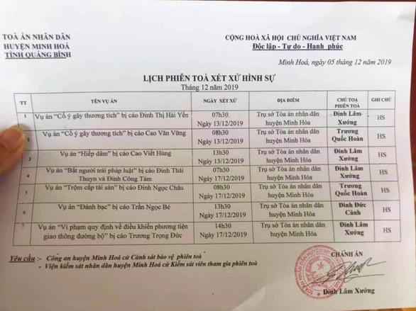 Theo lịch xử án thì ông Đinh Lâm Xướng là chủ tọa của 2 phiên tòa còn lại trong tháng 12.