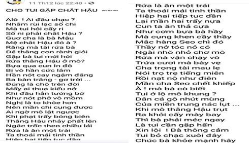 Bài thơ "CHO TUI GẶP CHẮT HẬU" khiến cộng đồng mạng cười nghiêng ngả. (Ảnh chụp màn hình).