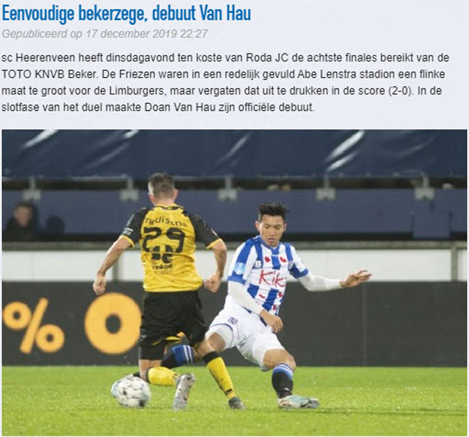 Trang chủ Heerenveen chào đón màn ra mắt của Văn Hậu