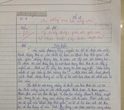 Bài văn của học sinh khiến thầy giáo cũng phải "xin". (Ảnh: Lê Phương Trí)