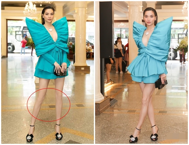 Ngay đến cả Hà Hồ cũng bị soi lạm dụng photoshop khiến đôi chân mất hẳn đầu gối, thẳng tắp.
