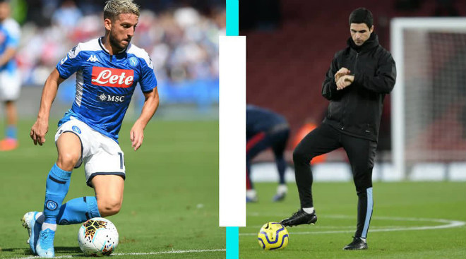 Mertens (trái) là mục tiêu mà HLV Arteta muốn Arsenal chiêu mộ trong tháng Giêng năm 2020