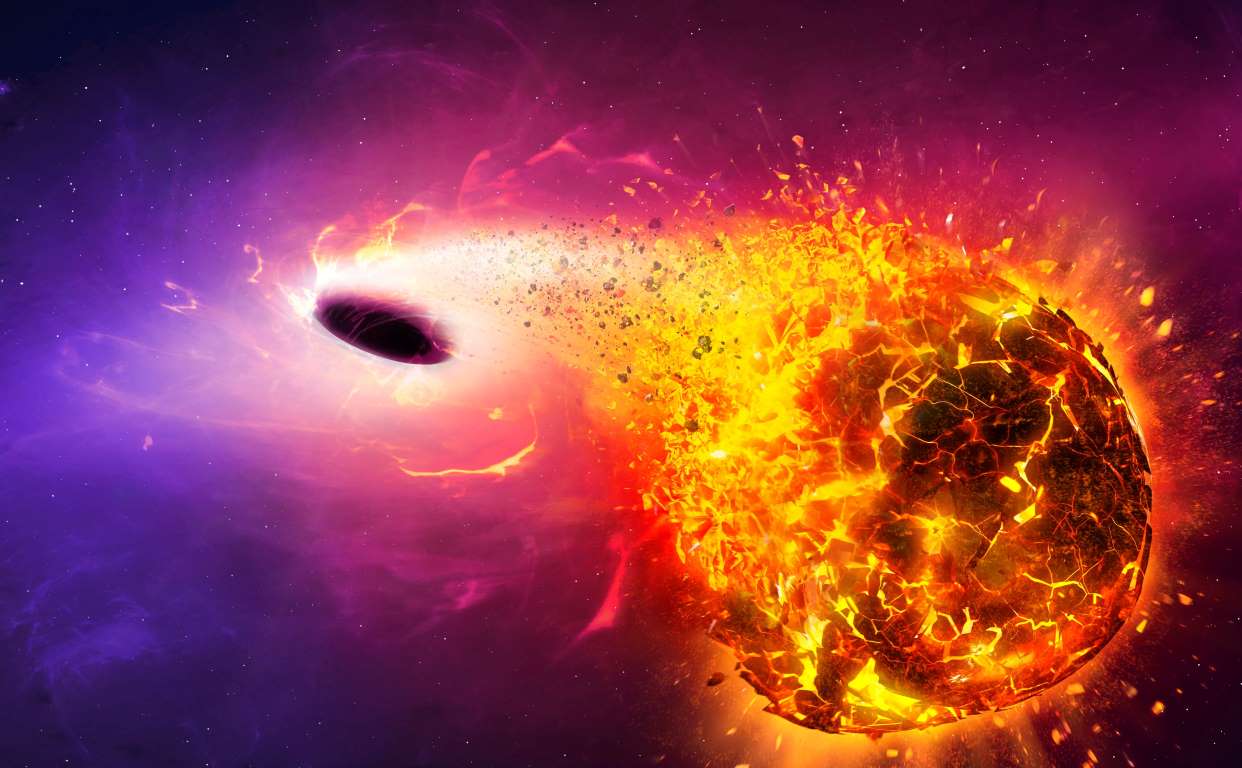 Tranh minh họa một hành tinh bị hố đen siêu khối lượng nuốt chửng&nbsp;