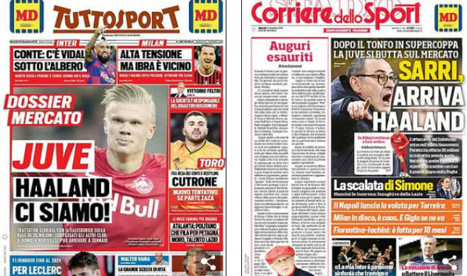 Báo chí Italia tin Haaland đang trên đường&nbsp;tới Juventus