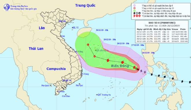 Vị trí và hướng di chuyển tiếp theo của bão số 8. Ảnh Trung tâm Dự báo KTTVQG.