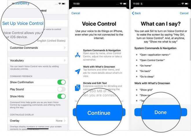 Nhấn vào Set Up Voice Control =&gt; Continue =&gt; Done. Nút gạt của Voice Control sau đó sẽ được bật sang màu xanh.