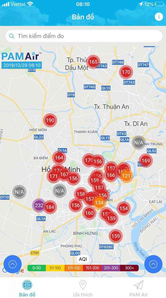 Ô nhiễm tại TPHCM sáng nay, theo ghi nhận của Hệ thống quan trắc PAM Air&nbsp;