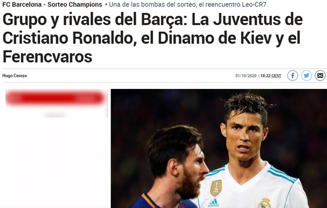 Marca gọi lễ bốc thăm là "bom tấn" khi đưa Messi và Ronaldo lần đầu tiên gặp nhau kể từ năm 2018