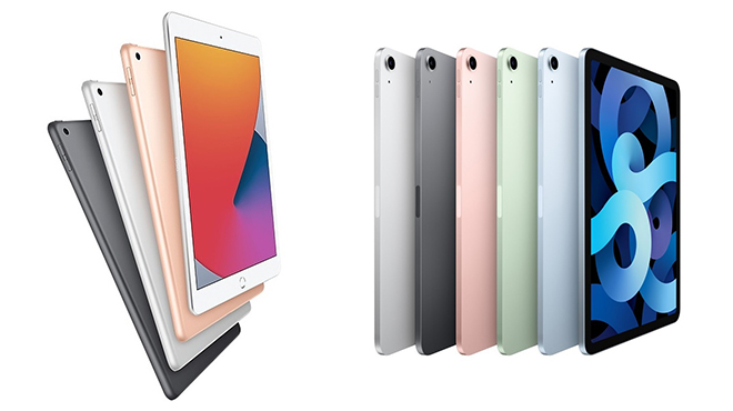 iPad Air 4 (phải) nhiều tùy chọn màu hơn iPad 8.