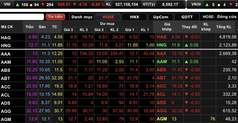 HAG và HNG diễn biến trái chiều.