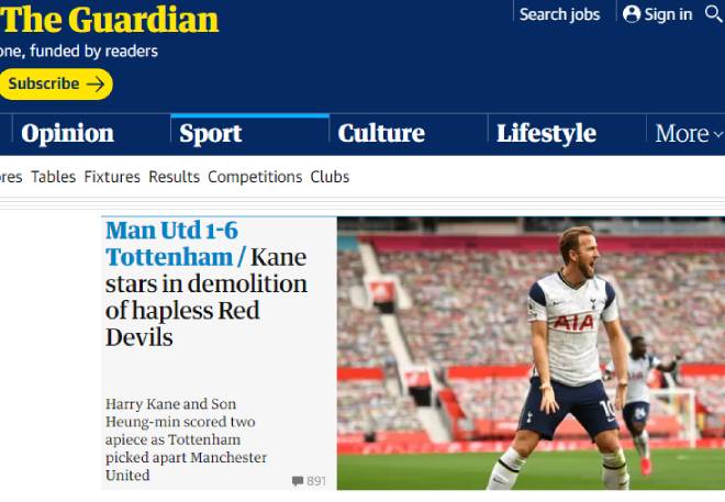 Harry Kane nhận được nhiều lời ca ngợi với cú đúp vào lưới MU