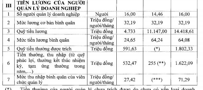 Báo cáo lương, thưởng của ban lãnh đạo PVN năm 2018. Ảnh chụp màn hình