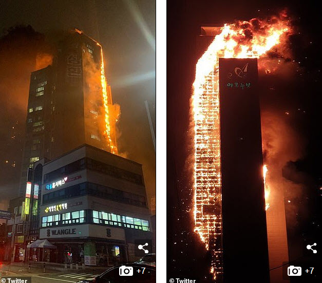 Ngọn lửa bao trùm tòa nhà 33 tầng ở Hàn Quốc.