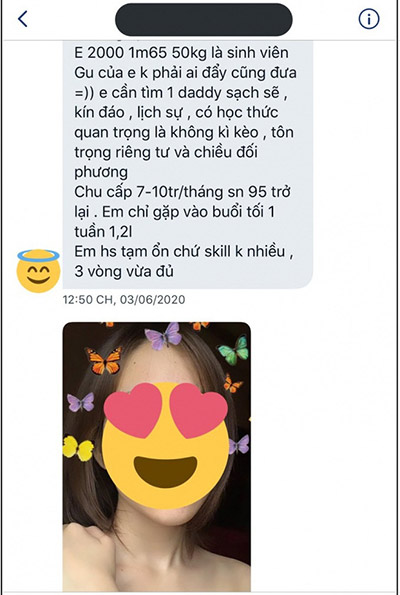 Một sugar baby tự tìm “bố nuôi” trên mạng.