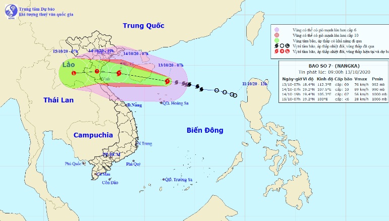 Vị trí và hướng di chuyển tiếp theo của bão số 7. Ảnh Trung tâm Dự báo KTTVQG.