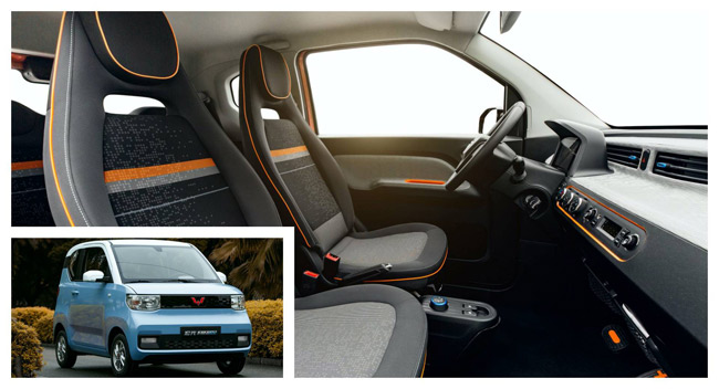Hongguang Mini EV có các trang bị an toàn như hệ thống chống bó cứng phanh ABS, phân bổ lực phanh điện tử EBD, cảnh báo áp suất lốp và cảm biến lùi…
