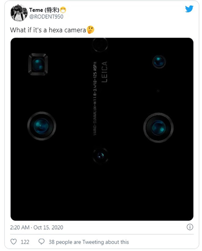 Huawei Mate 40 Pro sẽ có tới 6 camera sau.