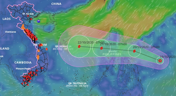 Một cơn bão mới khả năng tiếp tục hướng vào khu vực miền Trung. (Ảnh: Hệ thống giám sát thiên tai Việt Nam).