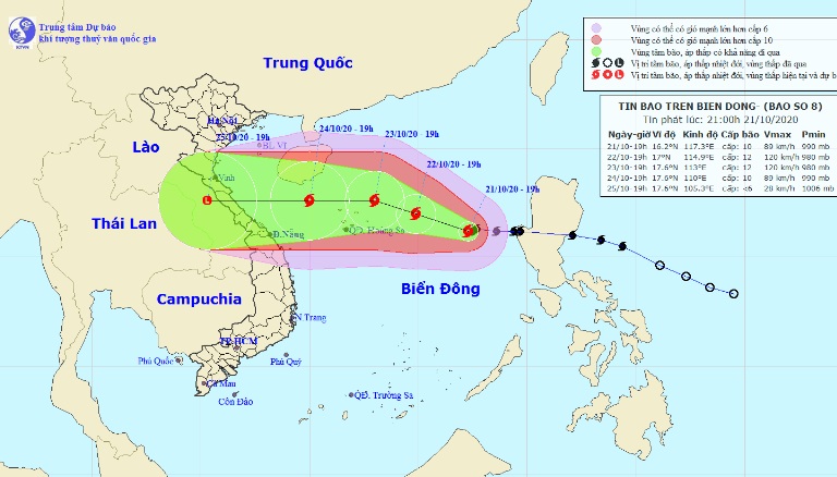 Vị trí và hướng di chuyển tiếp theo của bão số 8 – Saudel (Ảnh: Trung tâm Dự báo KTTVQG)