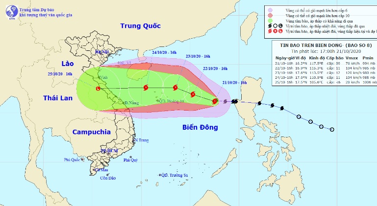 Vị trí và hướng di chuyển tiếp theo của bão số 8 – Saudel (Ảnh: Trung tâm Dự báo KTTVQG)