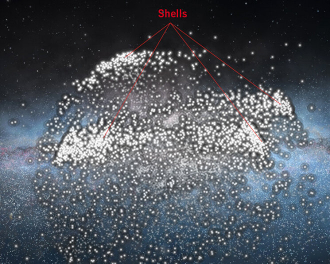 Các cấu trúc hình vỏ sò gần chòm sao Xử Nữ hé lộ vụ va chạm thiên hà thảm khốc - Ảnh do nhóm nghiên cứu cung cấp
