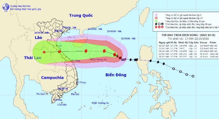 Vị trí và hướng di chuyển tiếp theo của bão số 8 – Saudel (Ảnh: Trung tâm Dự báo KTTVQG)