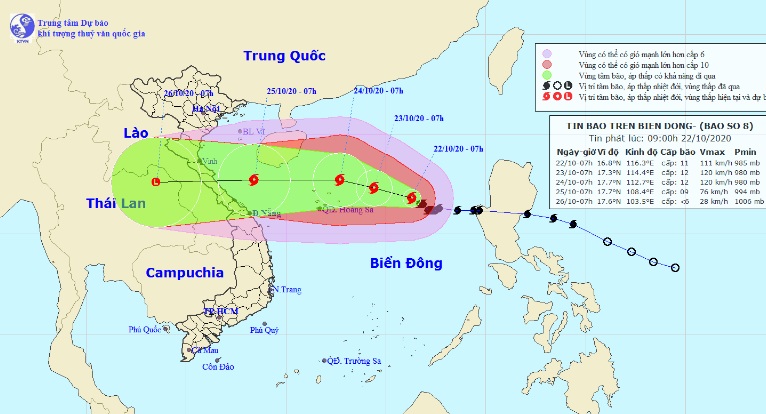 Vị trí và hướng di chuyển tiếp theo của bão số 8 – Saudel. (Ảnh: Trung tâm Dự báo KTTVQG).