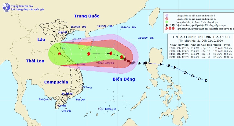 Vị trí và hướng di chuyển tiếp theo của bão số 8 – Saudel (Ảnh: Trung tâm Dự báo KTTVQG)