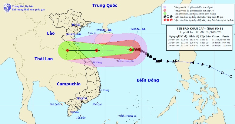 Vị trí và hướng di chuyển tiếp theo của bão số 8 – Saudel (Ảnh: Trung tâm Dự báo KTTVQG)