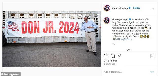 Bức ảnh Donald Trump Jr đăng tải trên Instagram "gây bão". Ảnh: Instagram