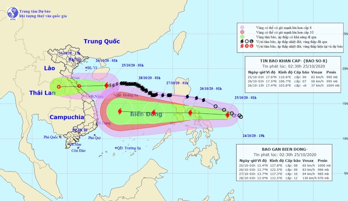 Bão nối bão vào Biển Đông, hướng về khu vực Trung Bộ (Ảnh: Trung tâm Dự báo KTTVQG)