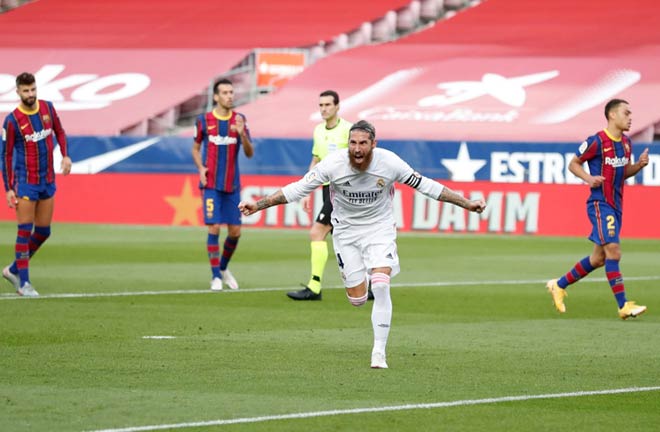 Sergio Ramos sút phạt đền chính xác giúp Real Madrid đánh bại Barcelona ngay ở Nou Camp tại trận "Siêu kinh điển" thứ 278 trong lịch sử