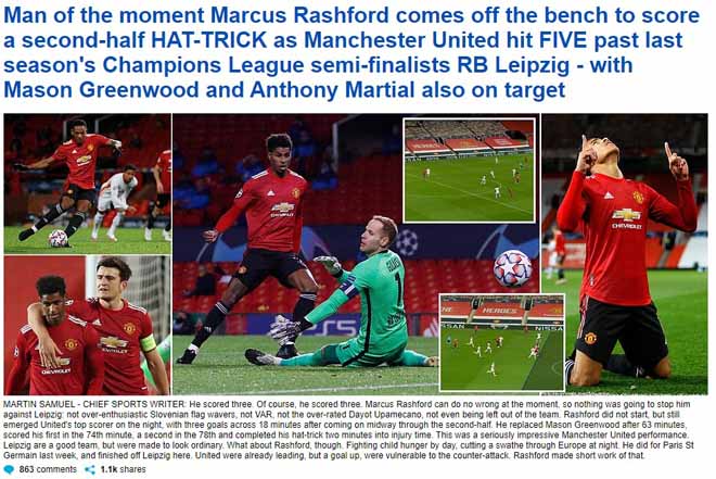 Tờ Daily Mail khen ngợi Marcus Rashford và các cầu thủ người Anh ở trận này