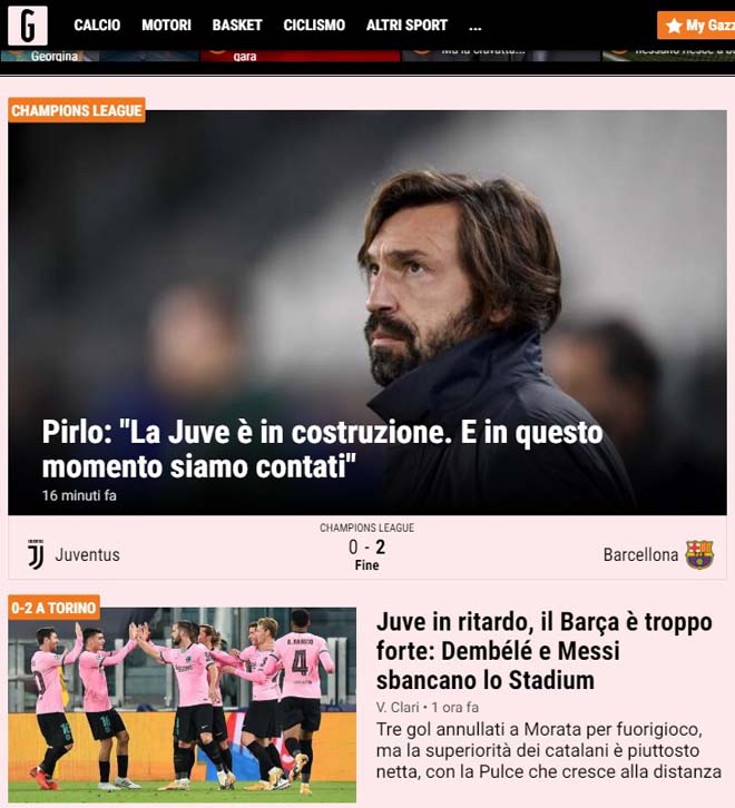 Tờ Gazzetta dello Sport thừa nhận, Juventus đáng thua ở trận này