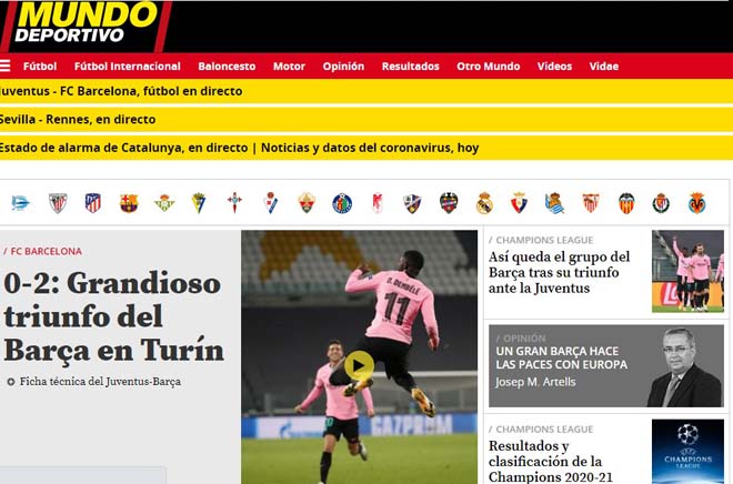 Mundo Deportivo nức nở khen Barca trong trận đại chiến ở Turin