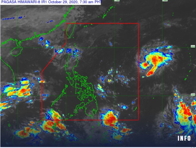 Cơn bão&nbsp;mới hình thành gần Philippines lúc 7h30 sáng 29/10 (giờ địa phương). Ảnh: Cơ quan Quản lý thiên văn, địa vật lý và khí quyển Philippines - PAGASA