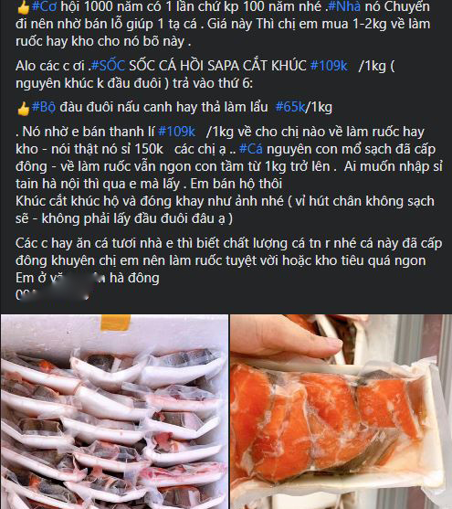 Cá hồi Sa Pa được bán giá khá rẻ, người mua nghi ngại về chất lượng và nguồn gốc sản phẩm. Ảnh chụp màn hình.