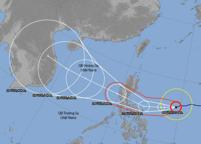 Dự báo vị trí và hướng di chuyển của siêu bão Goni - Nguồn: JMA