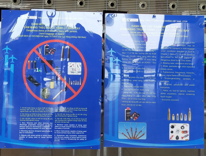 Những vật bị cấm mang lên máy bay - Ảnh: Dương Ngọc